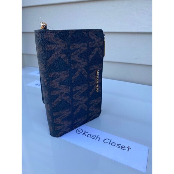 Michael Kors wristlet double zip phone wallet MK Signature Black Multi - Picture 7 of 10